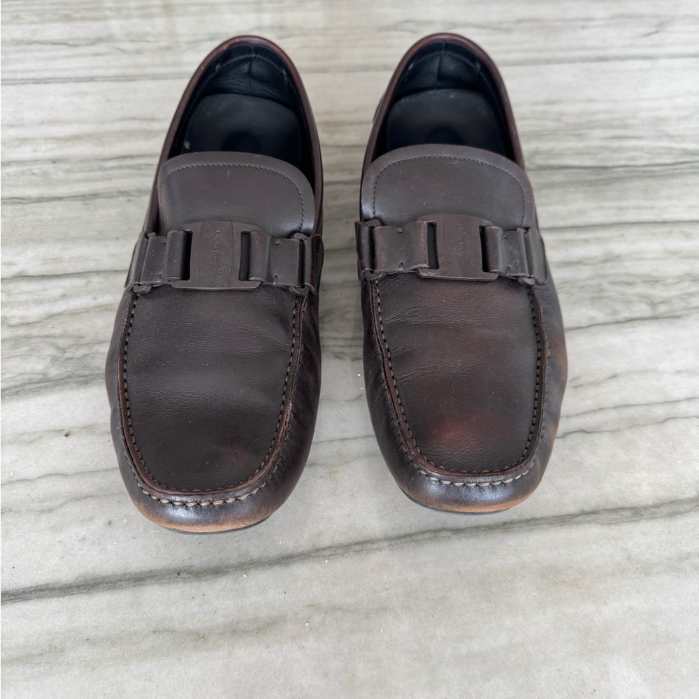 Salvatore Ferragamo Dark Brown Leather ‘Sardegna’ Loafers - Size 12